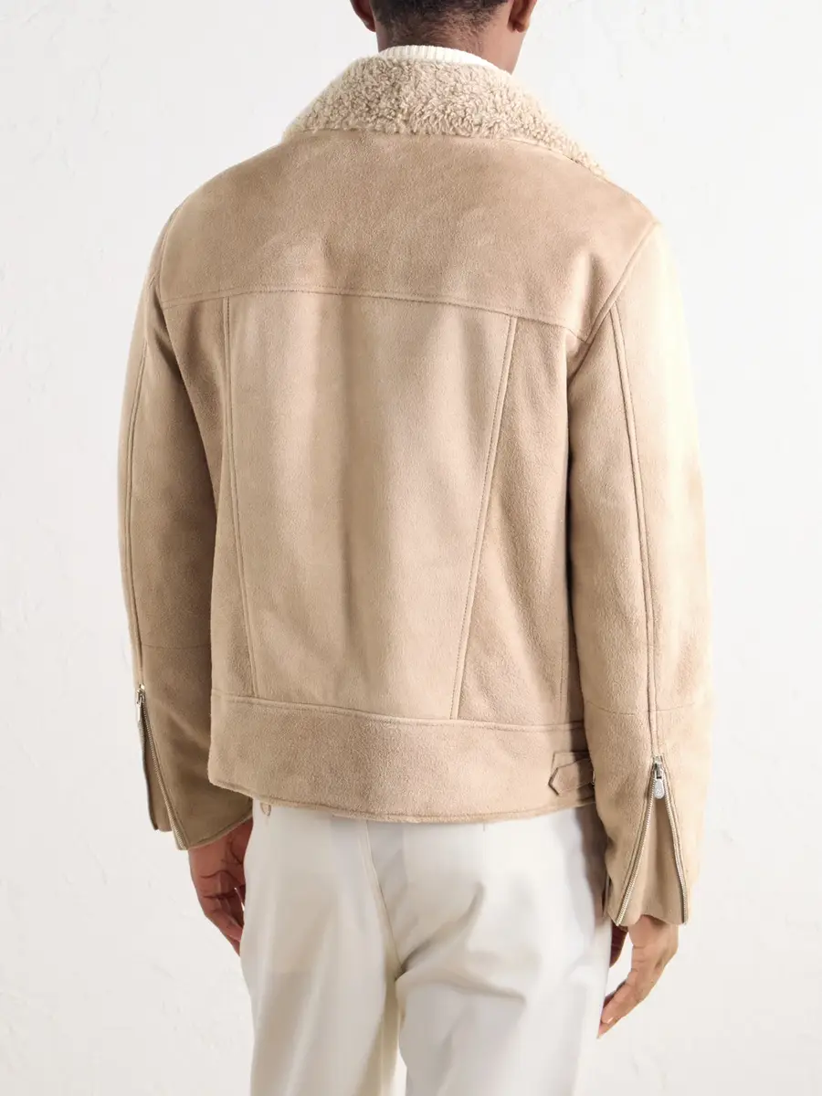 Brunello Cucinelli Shearling-Trimmed Suede Leather Biker Jacket - Men | Thumbnail 4 Brunello Cucinelli Shearling-Trimmed Suede Leather Biker Jacket - Men | Thumbnail 4