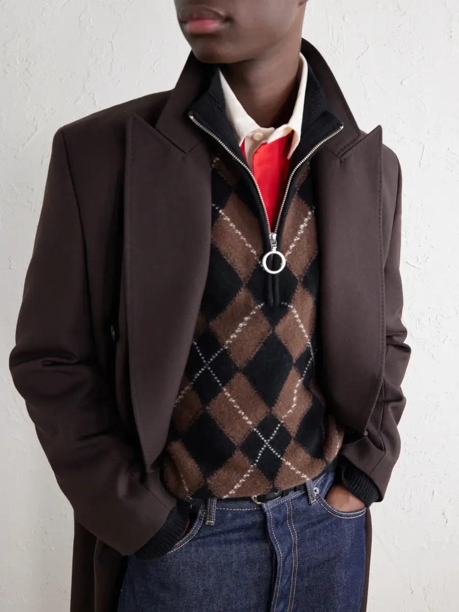 AMI PARIS Logo-Appliquéd Argyle Virgin Wool Half-Zip Sweater - Men | Thumbnail 6 AMI PARIS Logo-Appliquéd Argyle Virgin Wool Half-Zip Sweater - Men | Thumbnail 6