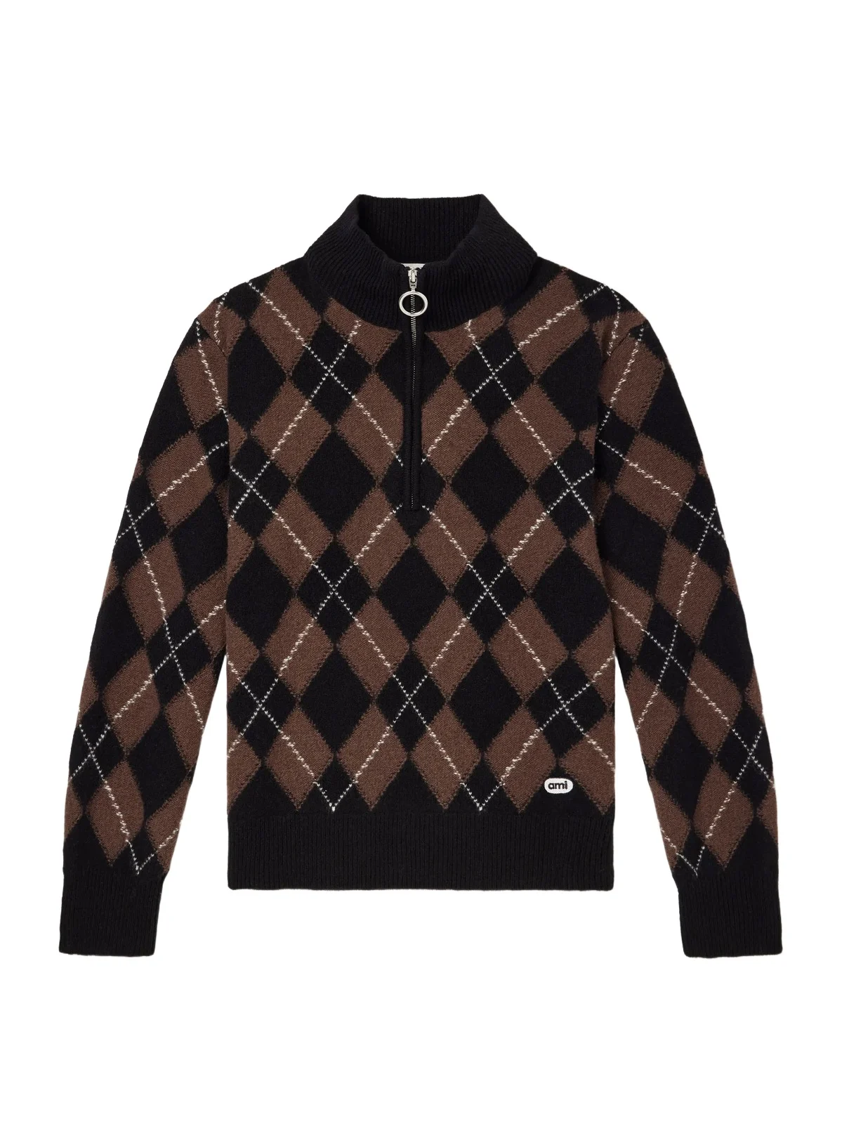AMI PARIS Logo-Appliquéd Argyle Virgin Wool Half-Zip Sweater - Men