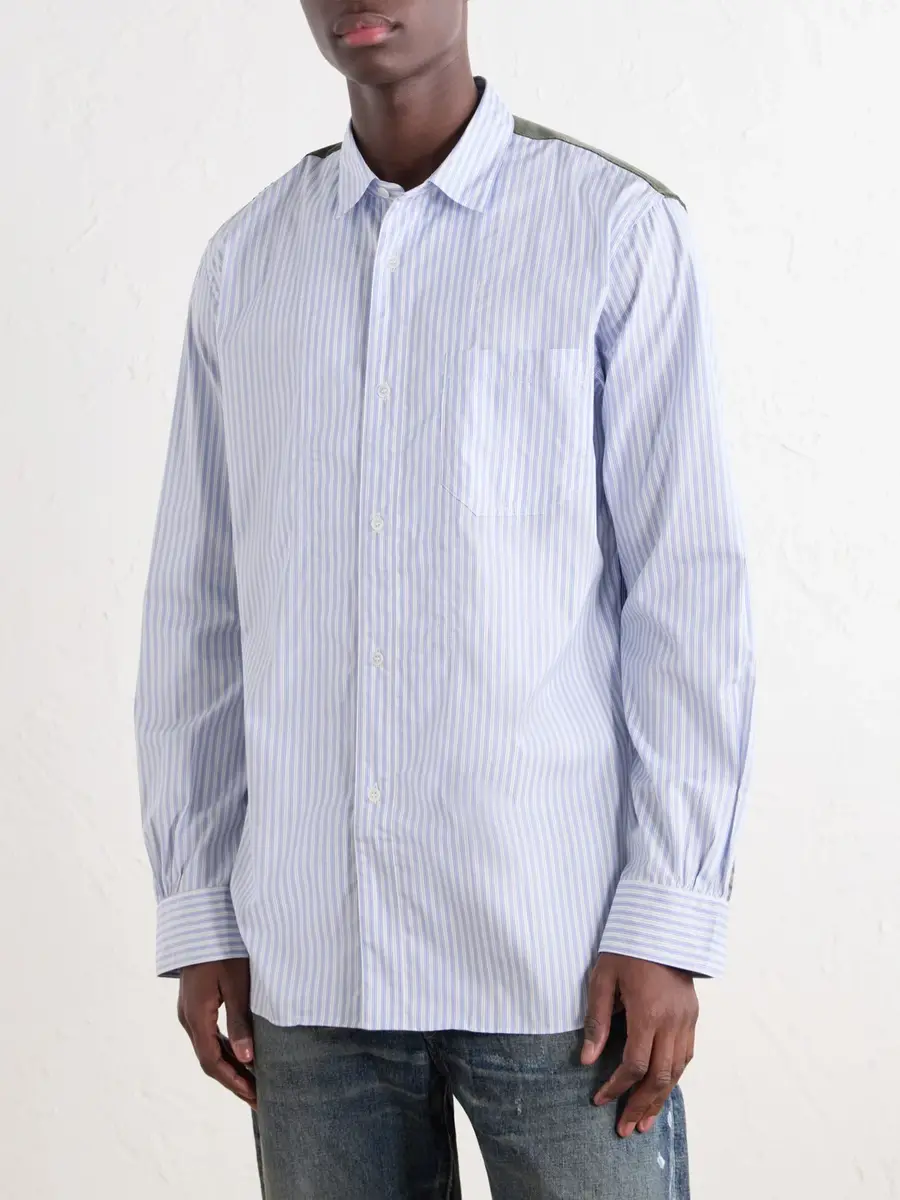 Junya Watanabe Striped Corduroy and Twill-Trimmed Cotton-Poplin Shirt - Men | Thumbnail 3