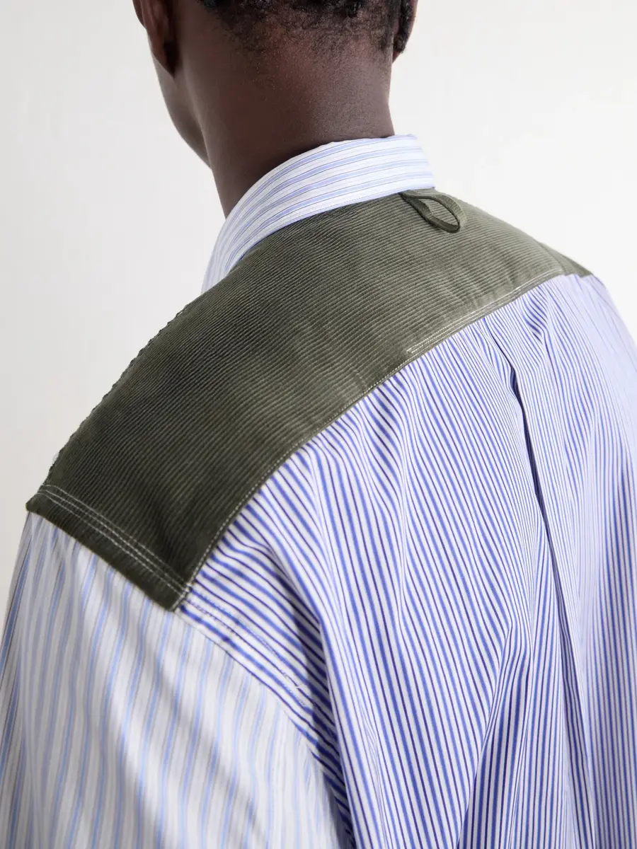 Junya Watanabe Striped Corduroy and Twill-Trimmed Cotton-Poplin Shirt - Men | Thumbnail 5