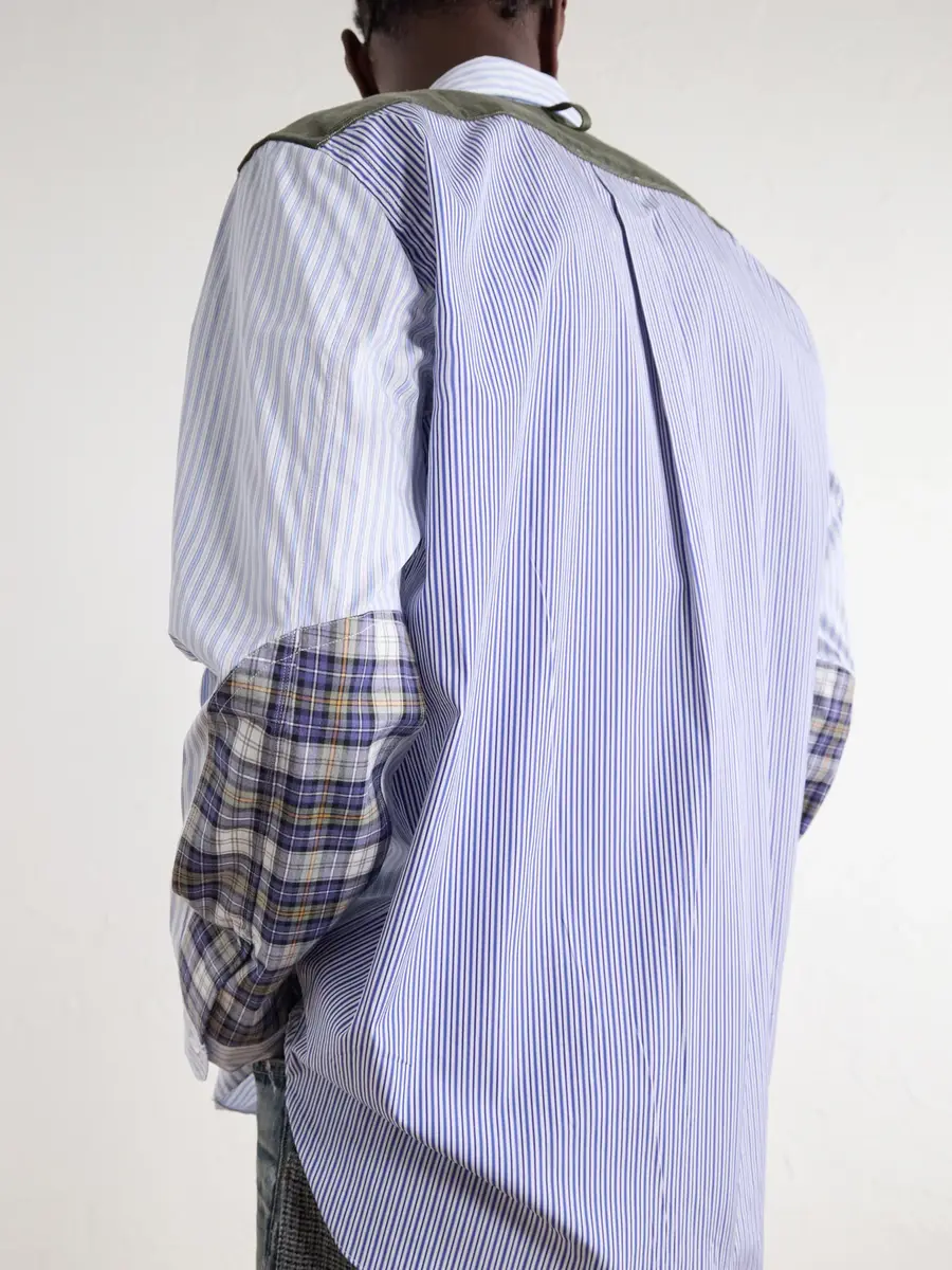 Junya Watanabe Striped Corduroy and Twill-Trimmed Cotton-Poplin Shirt - Men | Thumbnail 6