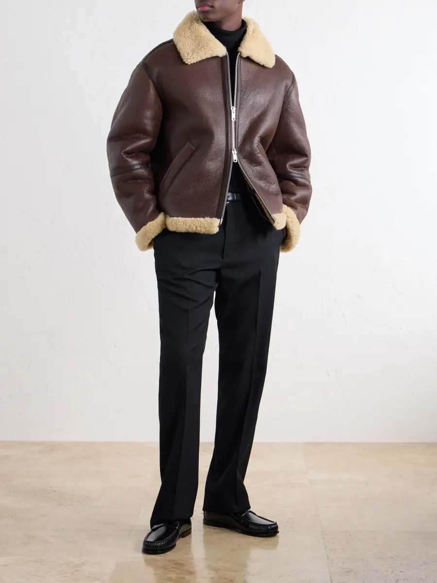 TOTEME Shearling-Trimmed Full-Grain Leather Jacket - Men | Thumbnail 2 TOTEME Shearling-Trimmed Full-Grain Leather Jacket - Men | Thumbnail 2