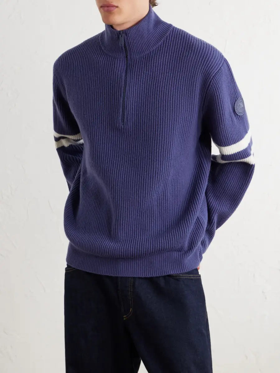 Canada Goose McKinney Logo-Appliquéd Striped Ribbed Wool Half-Zip Sweater - Men | Thumbnail 3