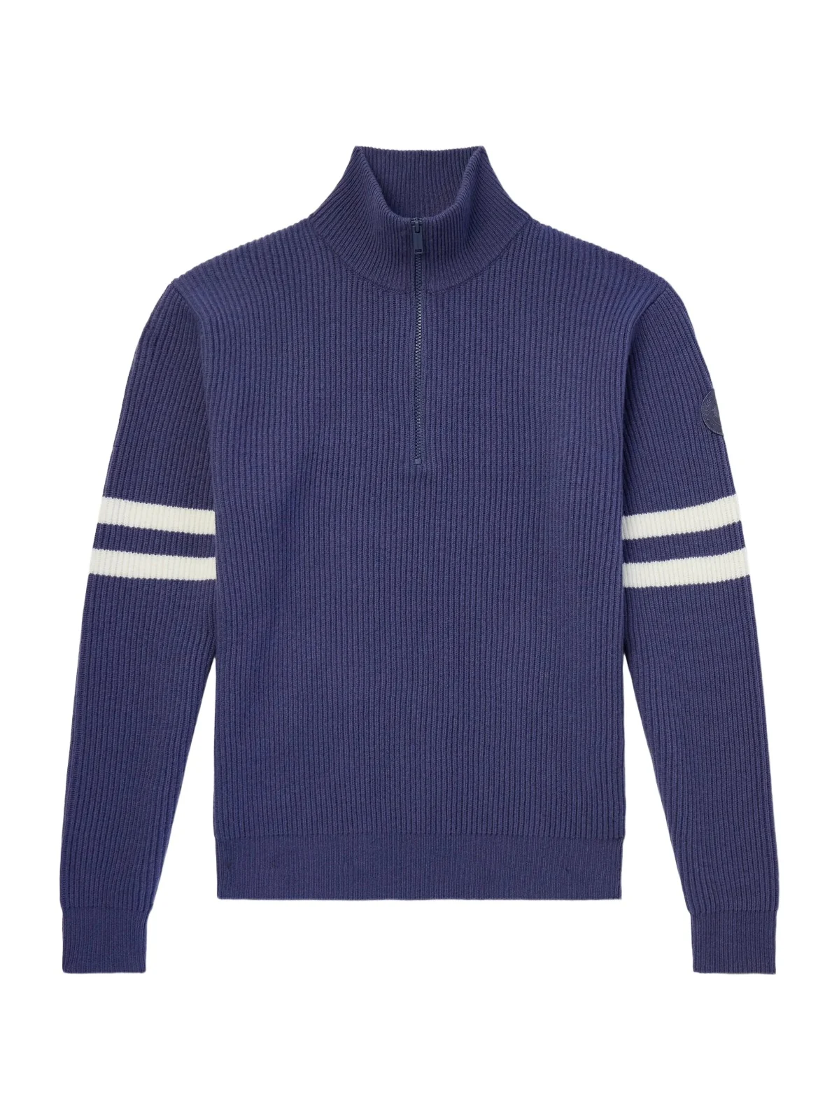 McKinney Logo-Appliquéd Striped Ribbed Wool Half-Zip Sweater - Men McKinney Logo-Appliquéd Striped Ribbed Wool Half-Zip Sweater - Men