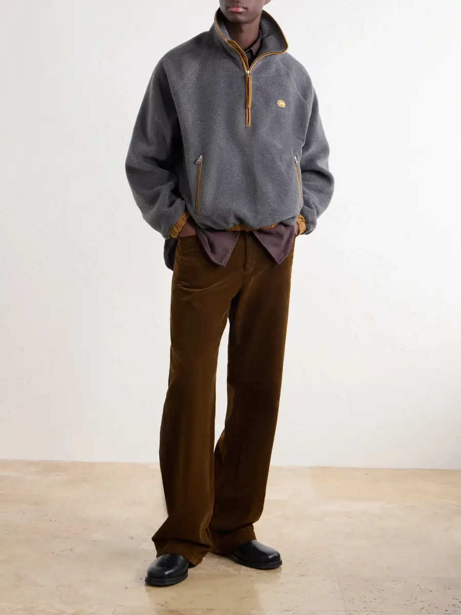 AMI PARIS Logo-Appliquéd Shell-Trimmed Fleece Half-Zip Sweater - Men | Thumbnail 2 AMI PARIS Logo-Appliquéd Shell-Trimmed Fleece Half-Zip Sweater - Men | Thumbnail 2