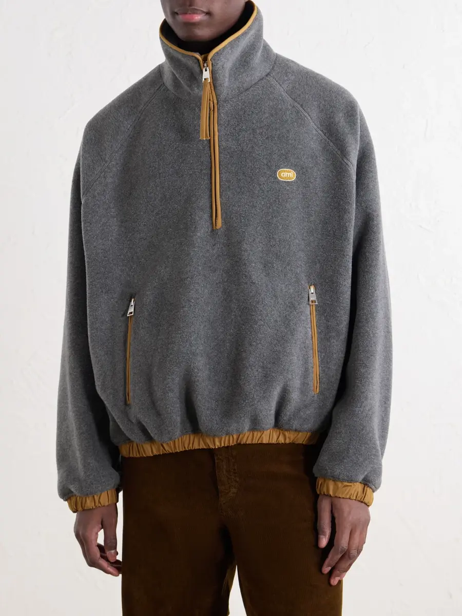 AMI PARIS Logo-Appliquéd Shell-Trimmed Fleece Half-Zip Sweater - Men | Thumbnail 3 AMI PARIS Logo-Appliquéd Shell-Trimmed Fleece Half-Zip Sweater - Men | Thumbnail 3