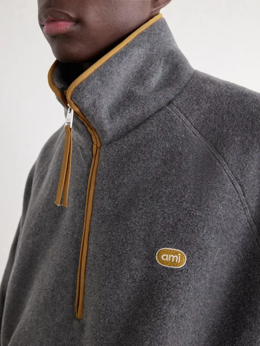AMI PARIS Logo-Appliquéd Shell-Trimmed Fleece Half-Zip Sweater - Men | Thumbnail 5 AMI PARIS Logo-Appliquéd Shell-Trimmed Fleece Half-Zip Sweater - Men | Thumbnail 5