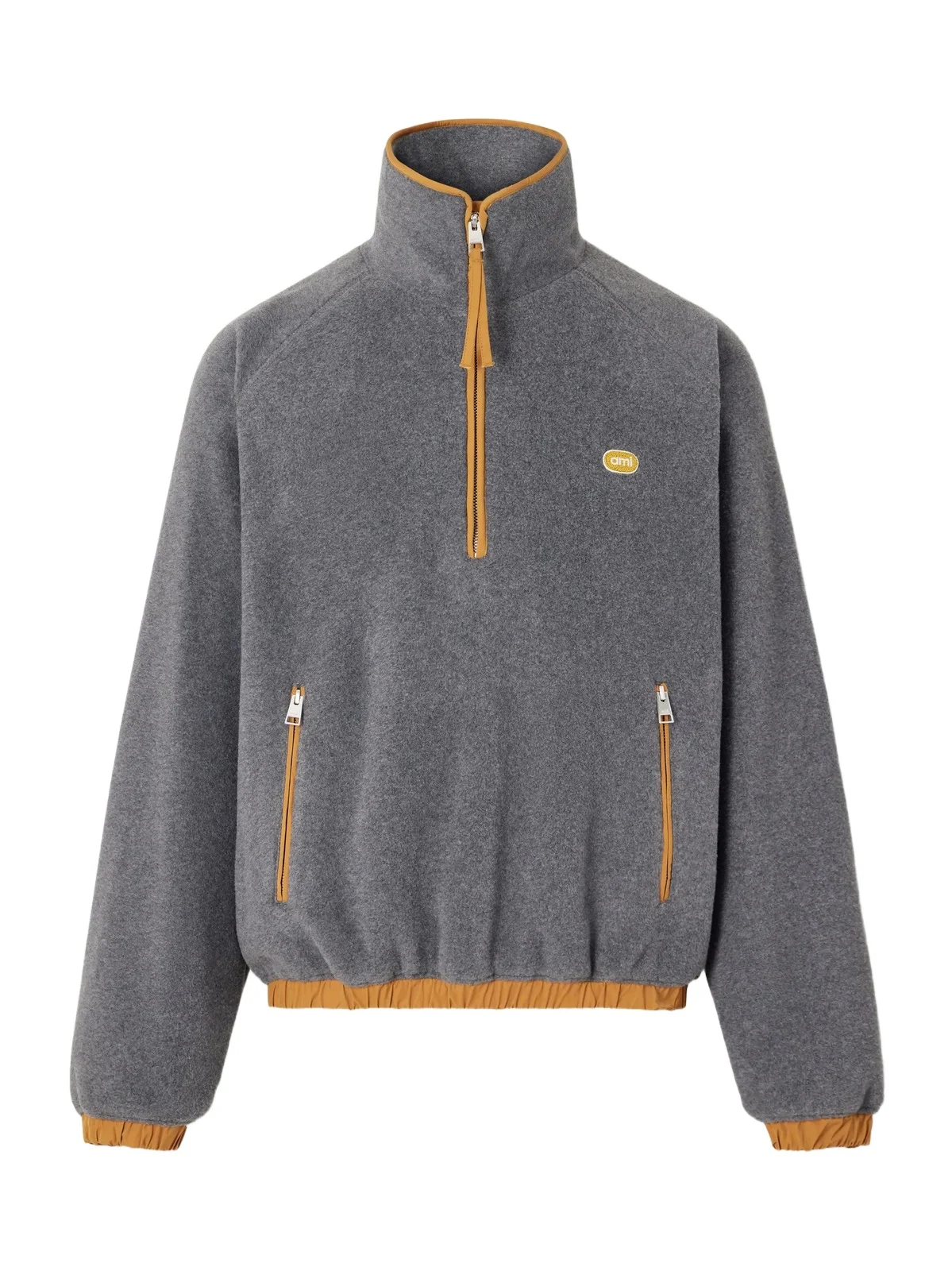 AMI PARIS Logo-Appliquéd Shell-Trimmed Fleece Half-Zip Sweater - Men