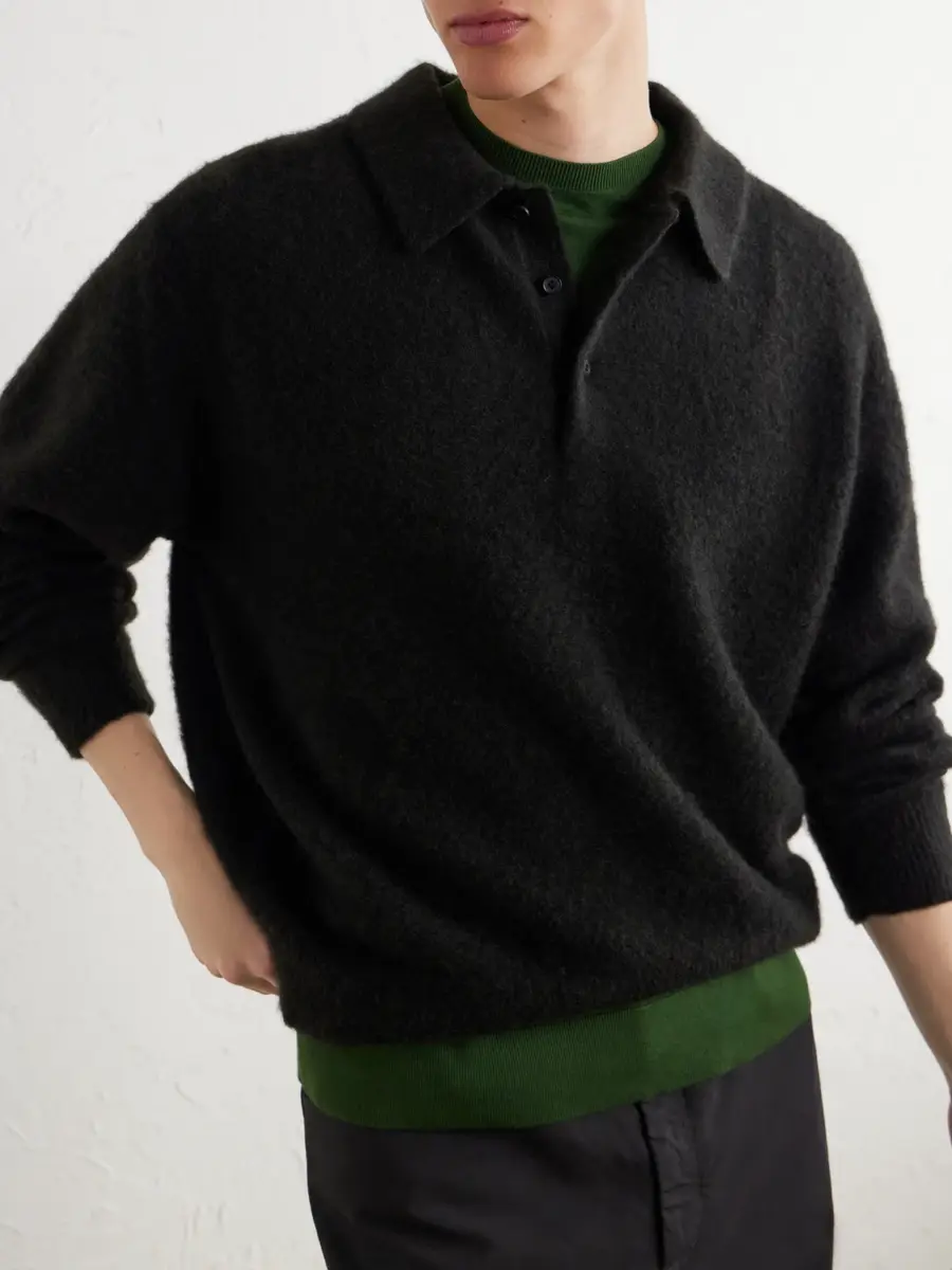 A.PRESSE Brushed Cashmere Polo Sweater - Men | Thumbnail 5