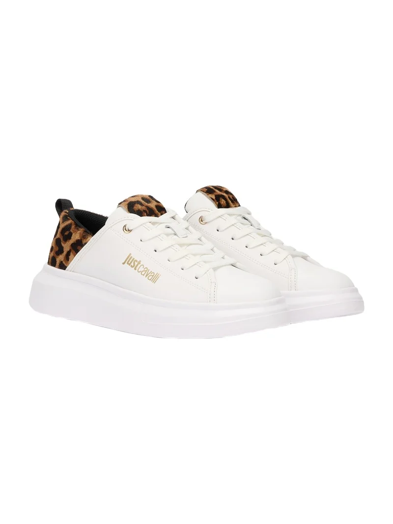 Roberto Cavalli White Sneakers With Leopard Detail