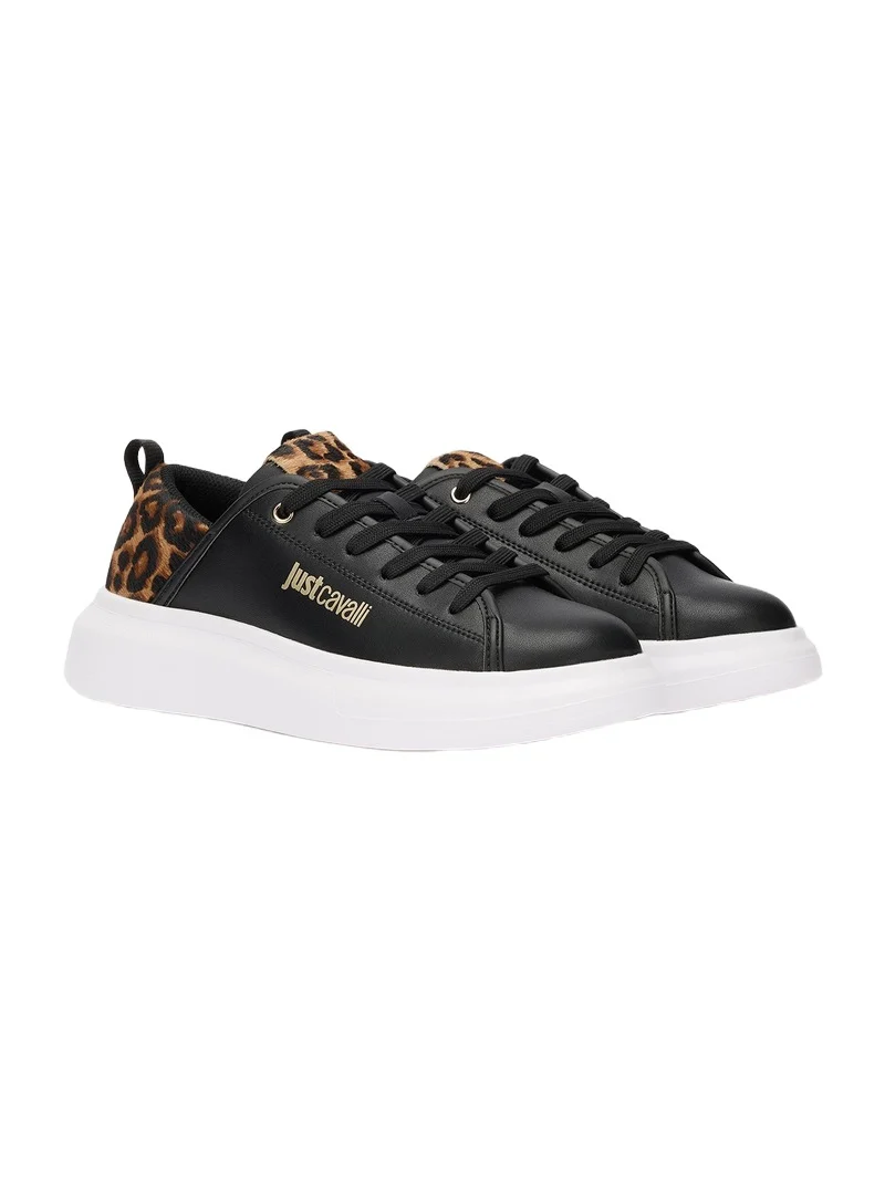 Roberto Cavalli Black Sneakers With Leopard Detail