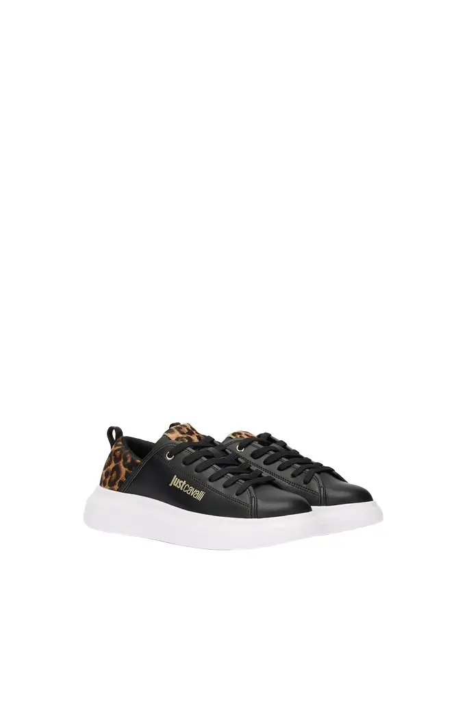 Black Sneakers With Leopard Detail Black Sneakers With Leopard Detail