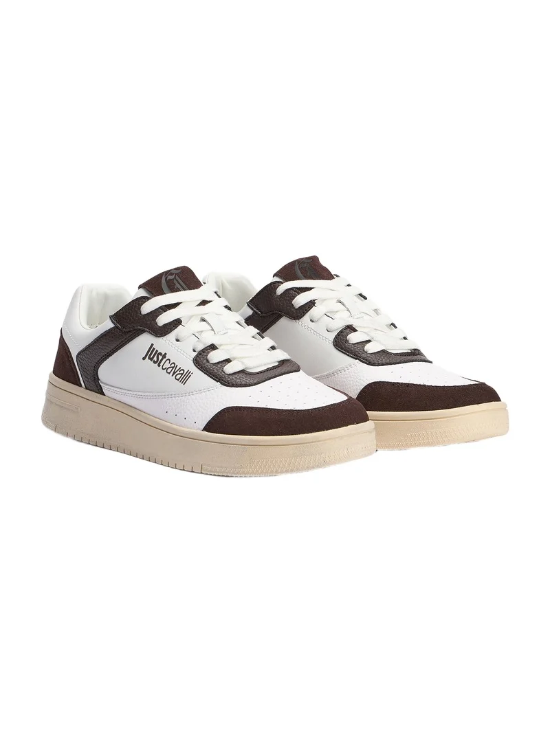 Roberto Cavalli White Leather Sneakers With Contrast Inserts