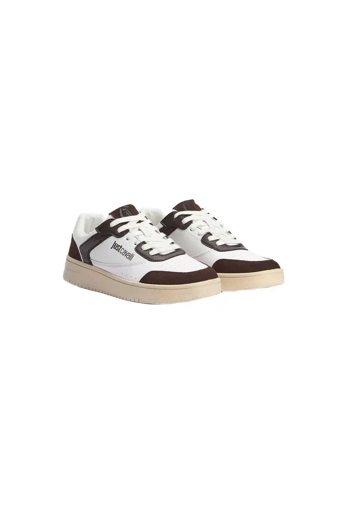 Roberto Cavalli White Leather Sneakers With Contrast Inserts
