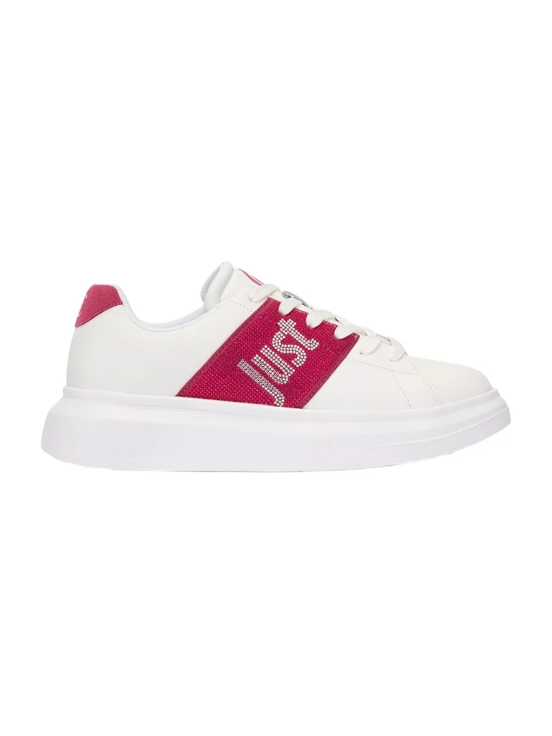 White Sneakers With Fuchsia Side Insert
