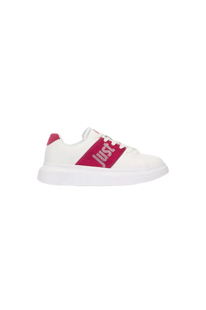Roberto Cavalli White Sneakers With Fuchsia Side Insert