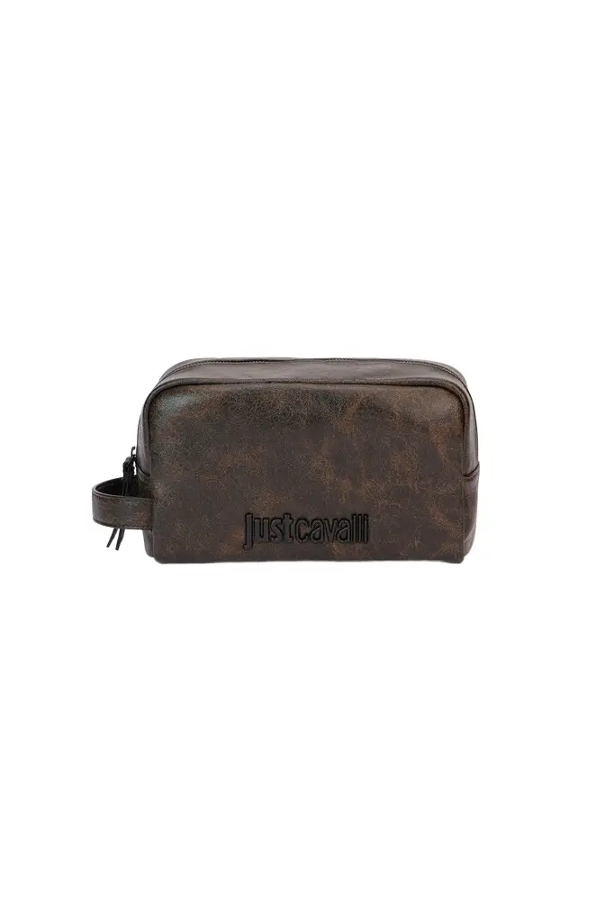 Roberto Cavalli Brown Beauty Case With Wrist Strap