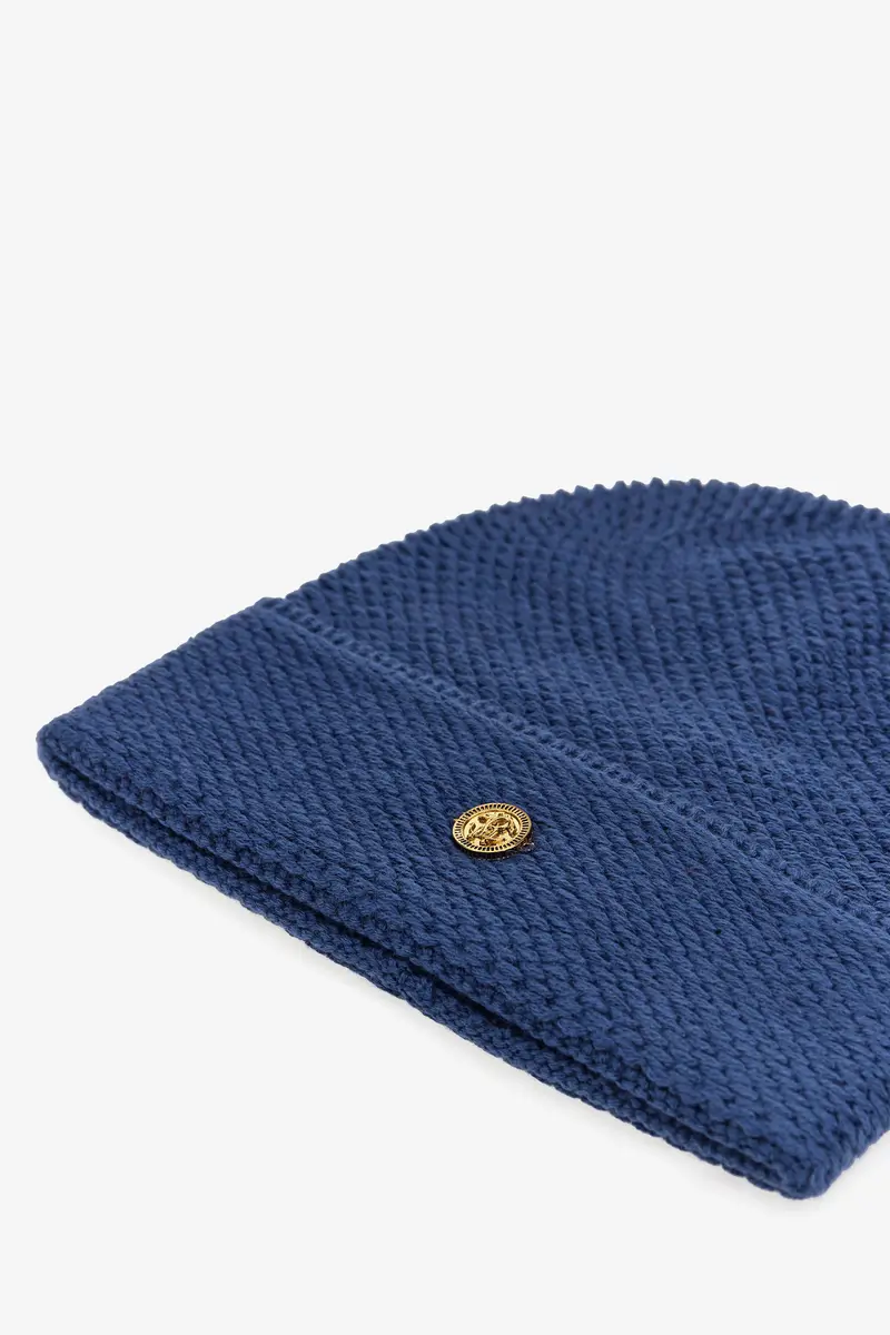 Roberto Cavalli Navy Knit Beanie Hat with Gold Emblem | Thumbnail 3 Roberto Cavalli Navy Knit Beanie Hat with Gold Emblem | Thumbnail 3