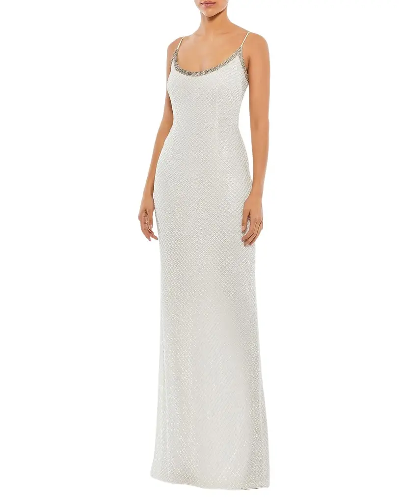 Mac Duggal Beaded Rhinestone-Embellished Column Gown