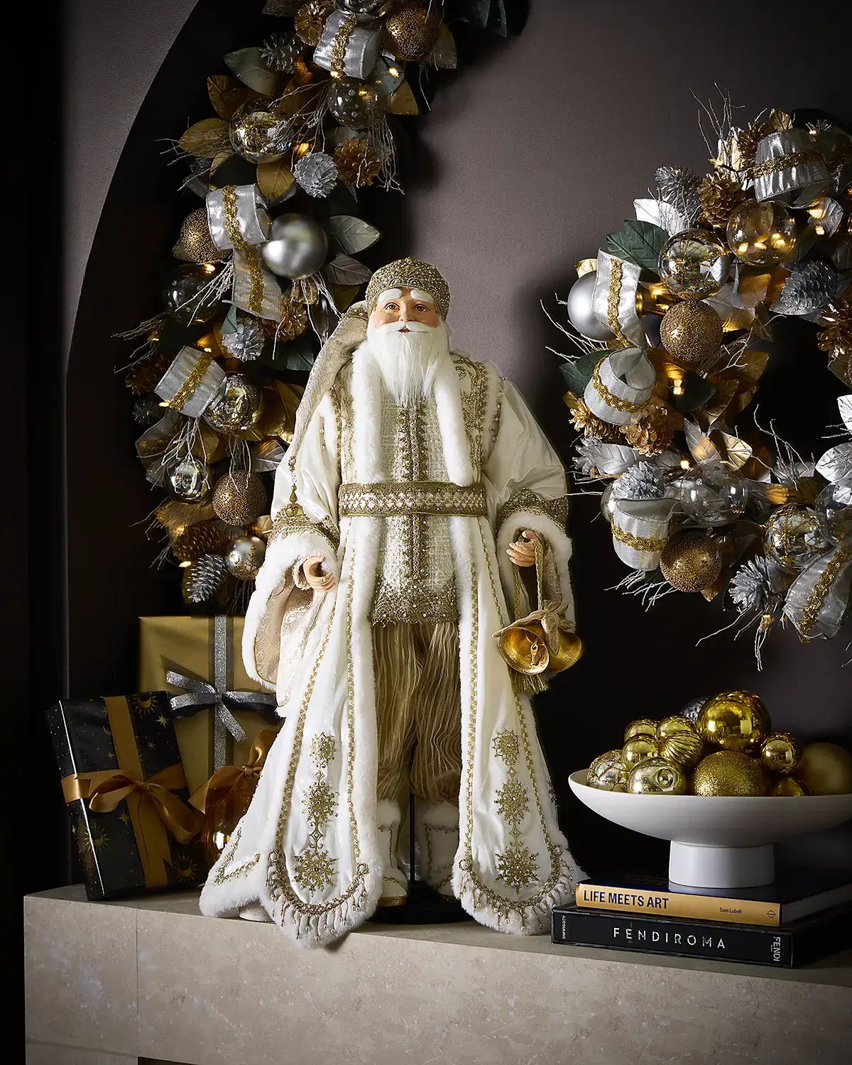 Katherine 's Collection Golden Leaf Tabletop Santa Doll