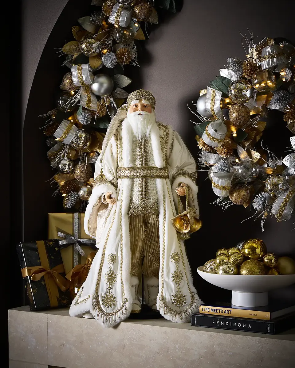 Katherine 's Collection Golden Leaf Tabletop Santa Doll
