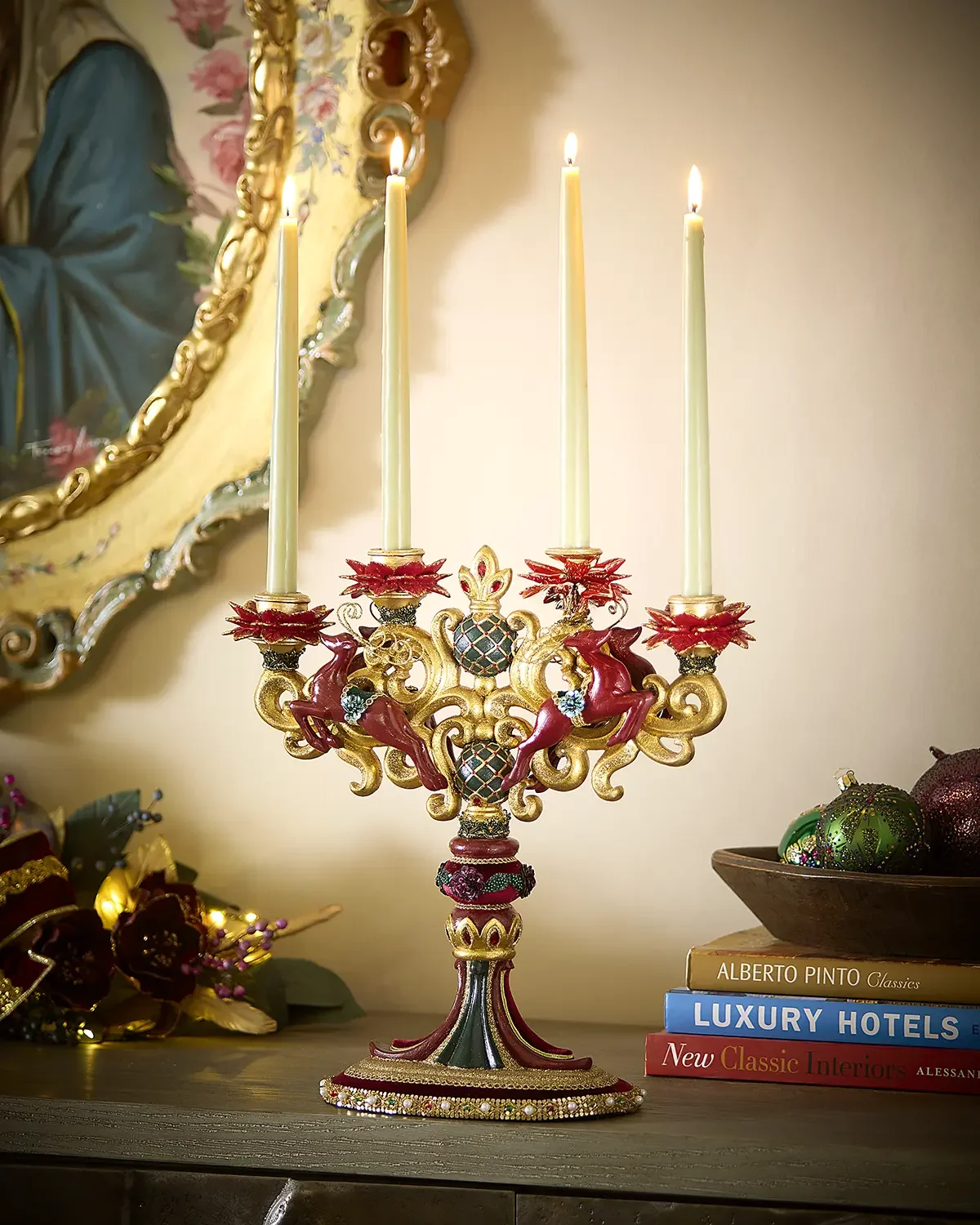 Katherine 's Collection Winter Balsam and Berry Candelabra with Deer