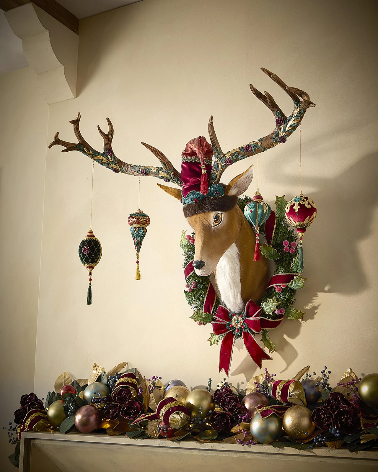 Katherine 's Collection Winter Balsam and Berry Deer Wall Piece with Ornaments