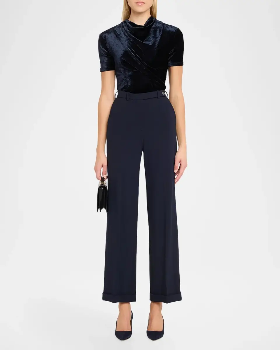 Giorgio Armani Cowl-Neck Draped Velvet Short-Sleeve Top | Thumbnail 2 Giorgio Armani Cowl-Neck Draped Velvet Short-Sleeve Top | Thumbnail 2