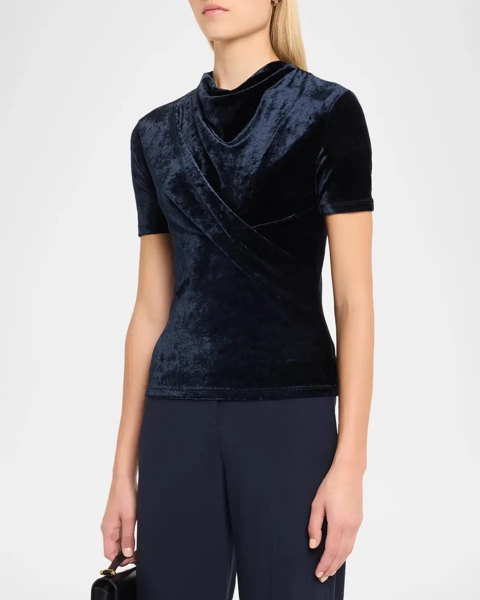 Giorgio Armani Cowl-Neck Draped Velvet Short-Sleeve Top | Thumbnail 4 Giorgio Armani Cowl-Neck Draped Velvet Short-Sleeve Top | Thumbnail 4