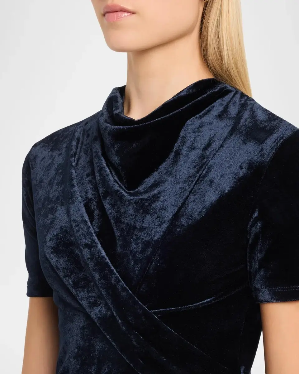 Giorgio Armani Cowl-Neck Draped Velvet Short-Sleeve Top | Thumbnail 5 Giorgio Armani Cowl-Neck Draped Velvet Short-Sleeve Top | Thumbnail 5
