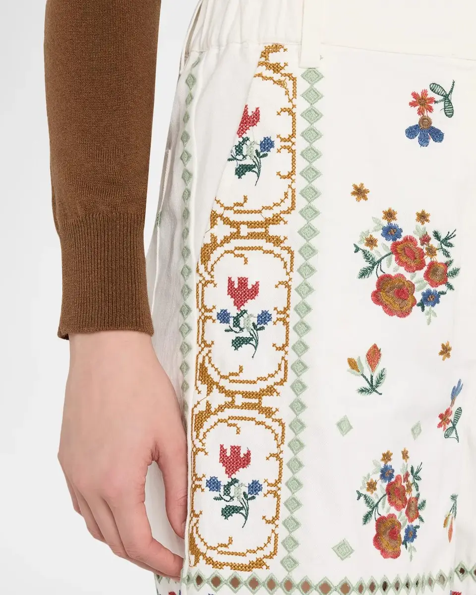 Weekend Max Mara Wide-Leg Embroidered Cotton Twill Shorts | Thumbnail 5