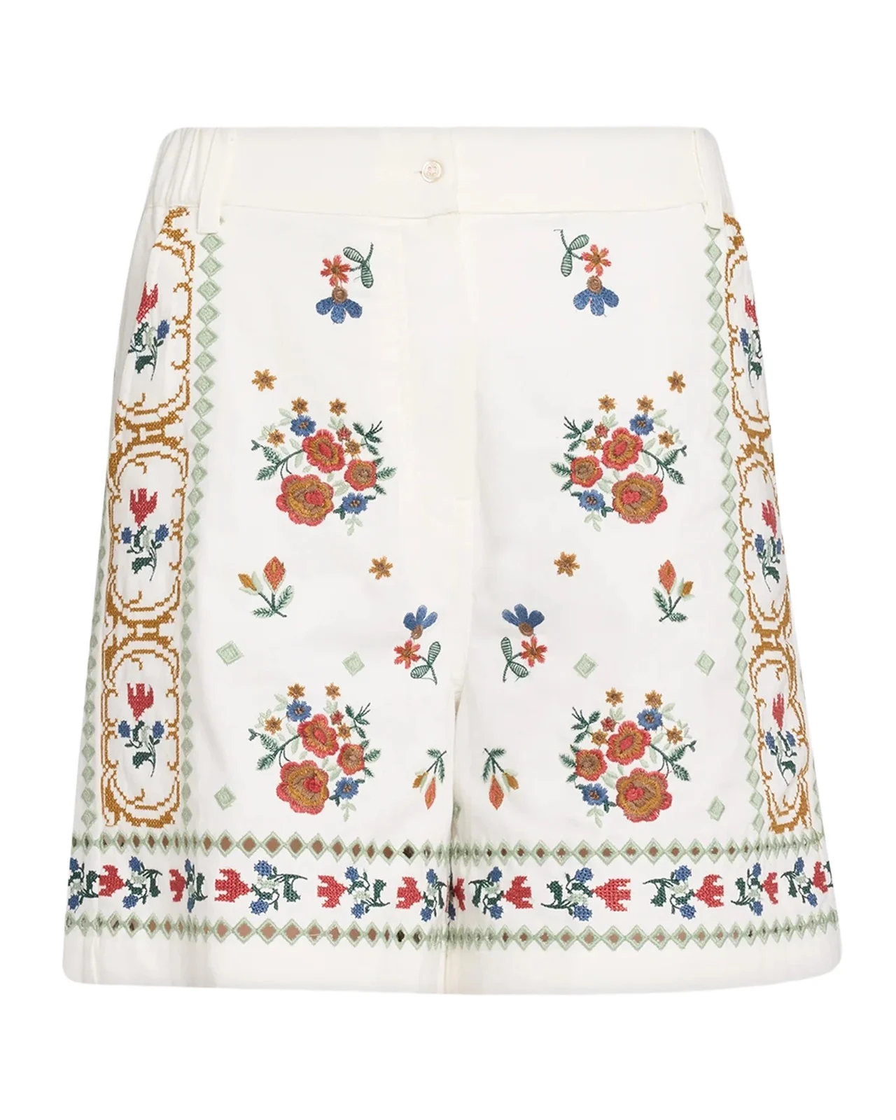 Weekend Max Mara Wide-Leg Embroidered Cotton Twill Shorts