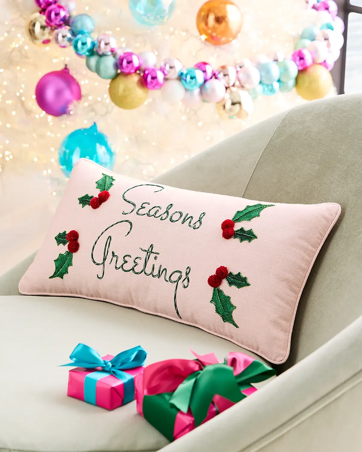 C & F Season's Greetings Embroidered Pillow, 12" x 24"