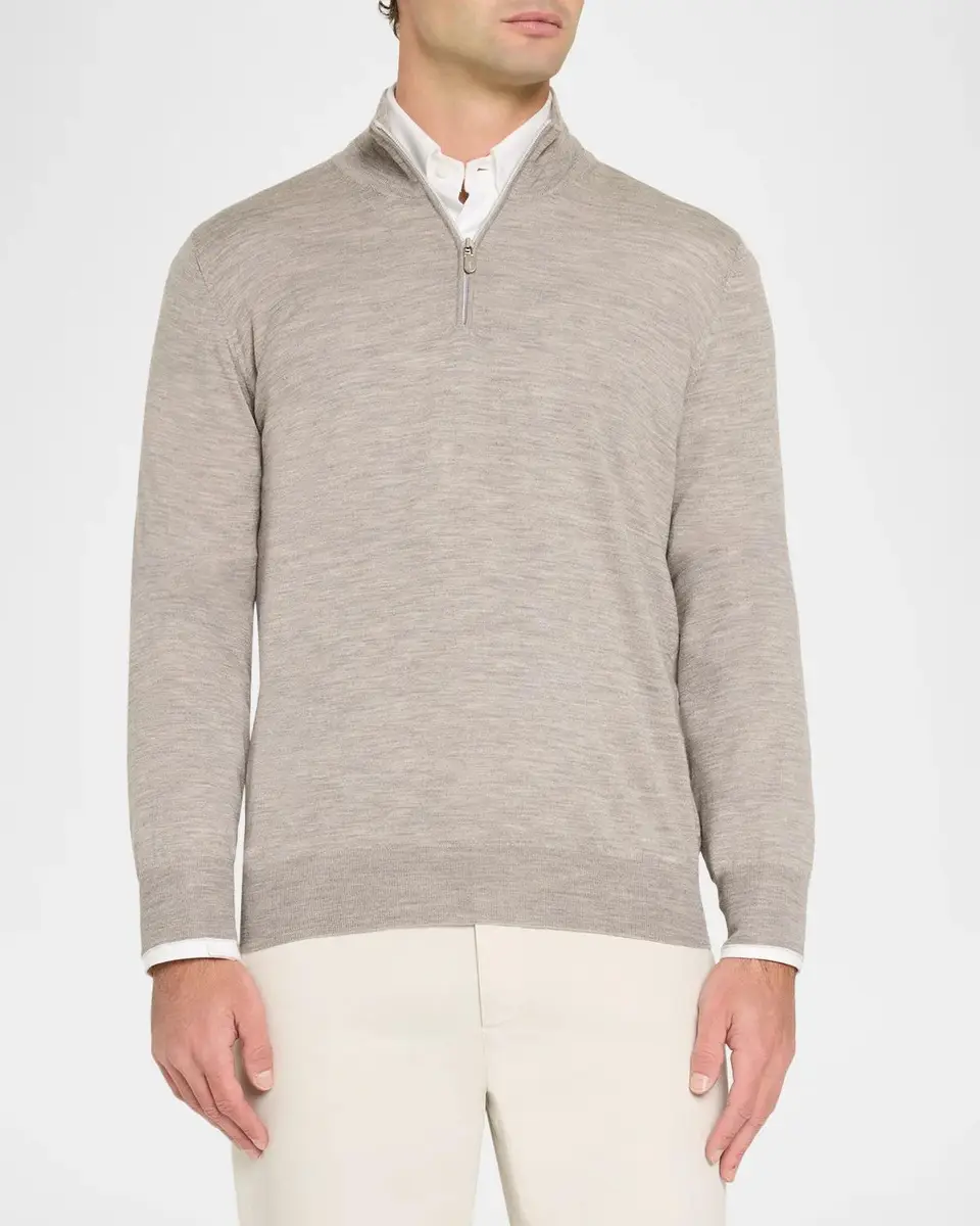 Brunello Cucinelli Men's Cashmere Fine-Gauge Quarter-Zip Sweater | Thumbnail 4 Brunello Cucinelli Men's Cashmere Fine-Gauge Quarter-Zip Sweater | Thumbnail 4