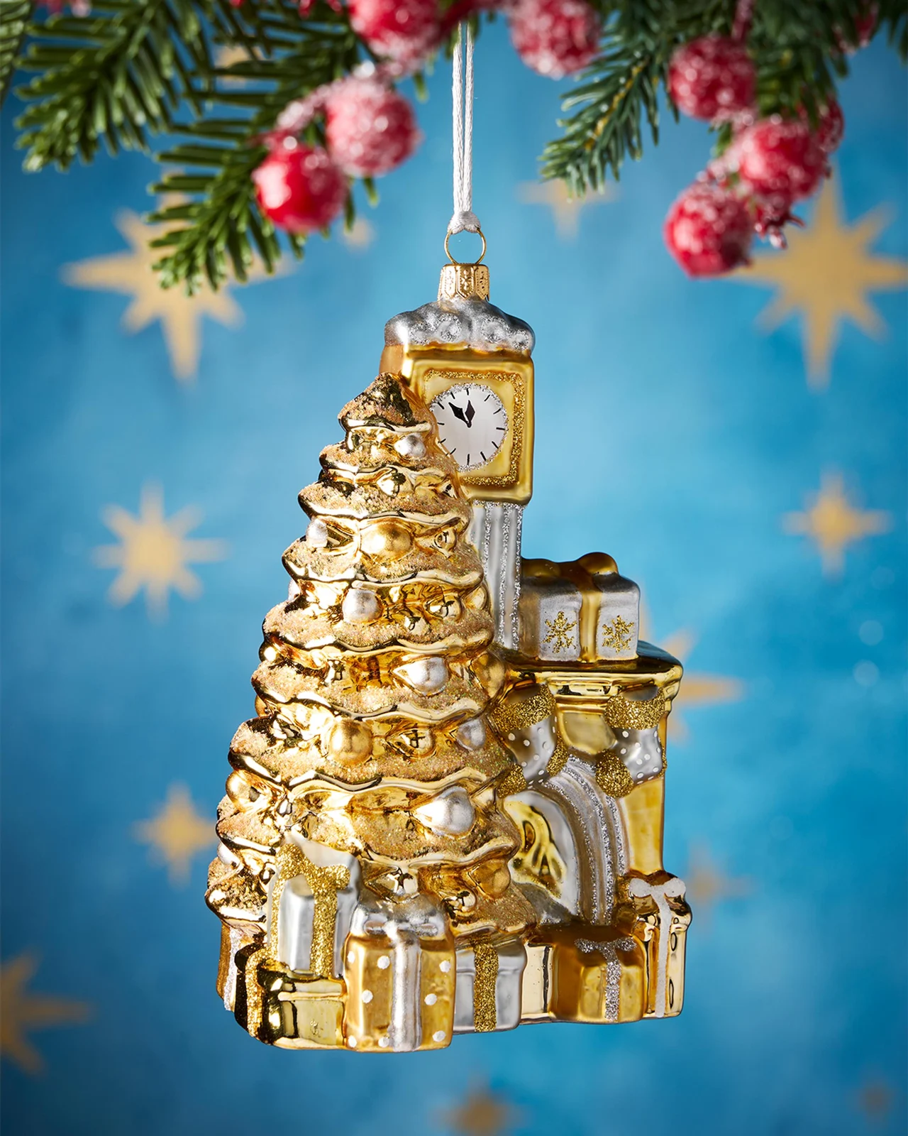 Exclusive Tree, Clock and Fireplace Christmas Ornament