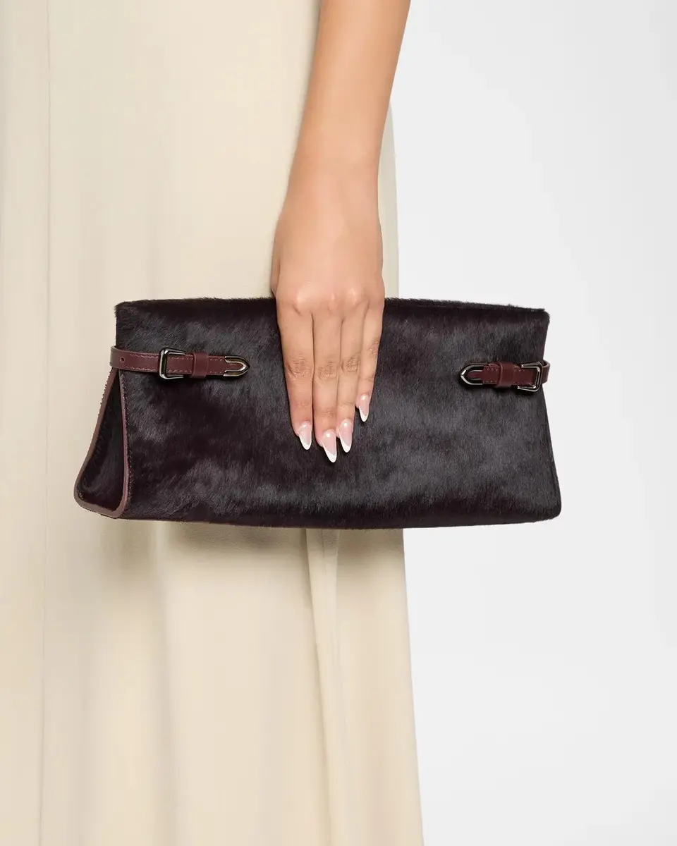 Brunello Cucinelli Leather-Trim Calf Hair Clutch Bag | Thumbnail 2