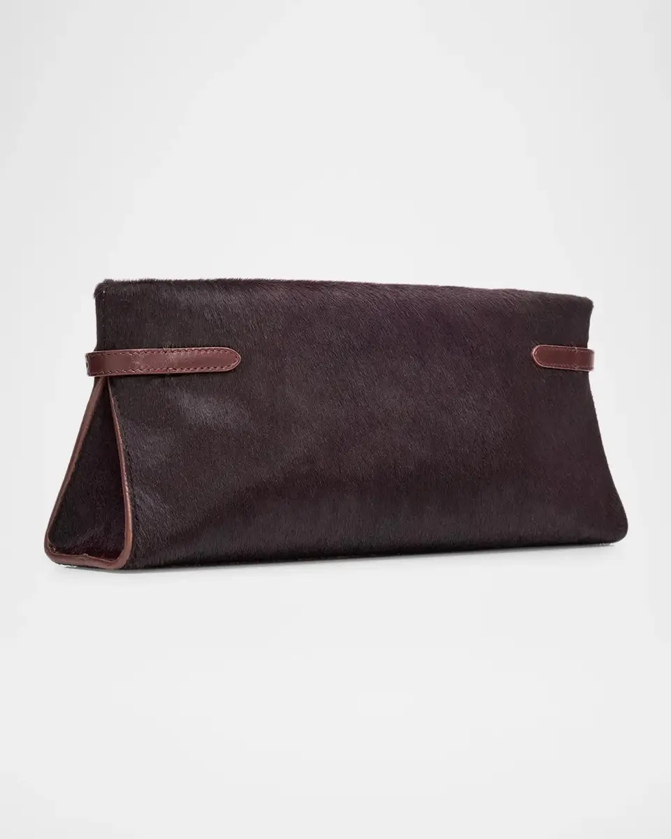 Brunello Cucinelli Leather-Trim Calf Hair Clutch Bag | Thumbnail 3