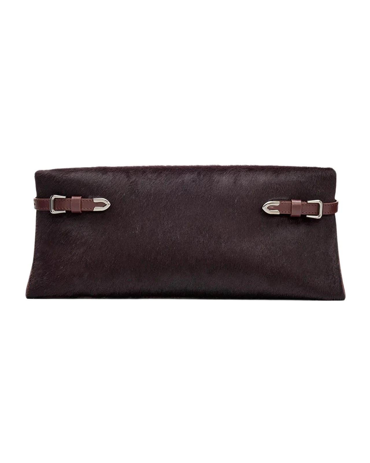 Leather-Trim Calf Hair Clutch Bag