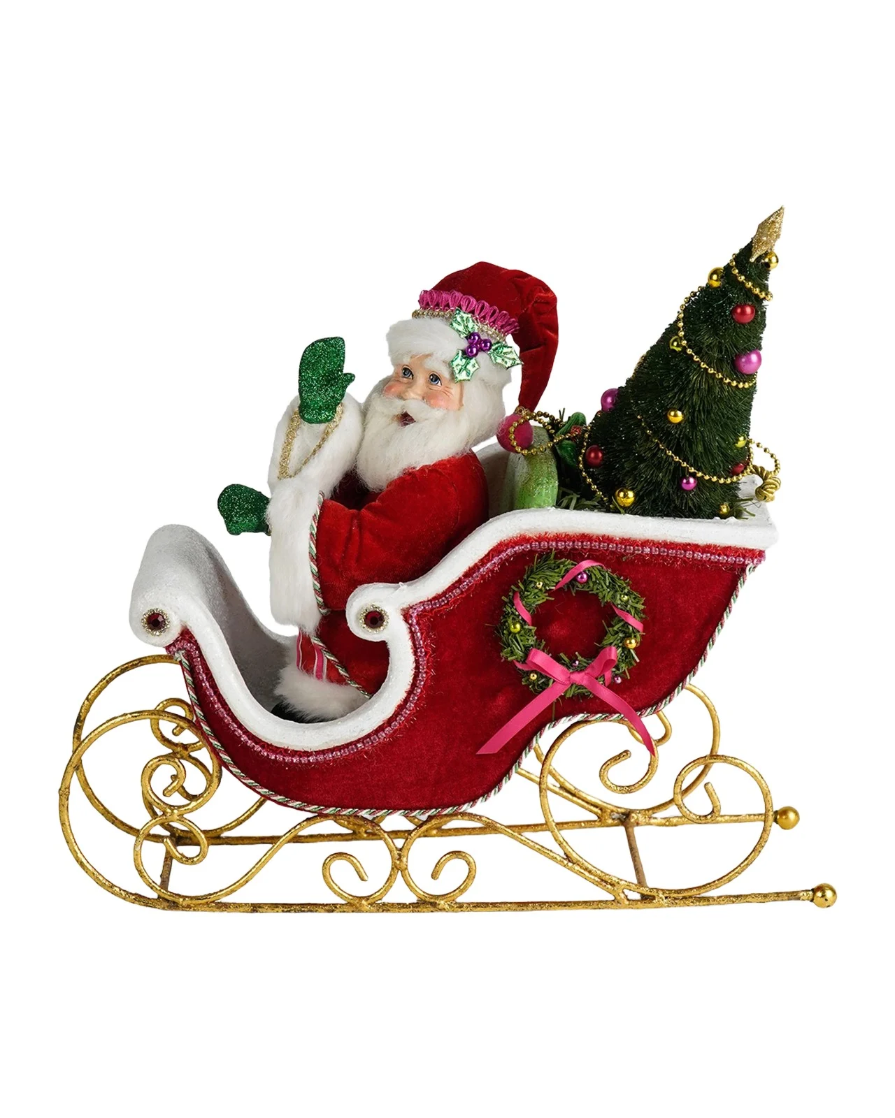 Katherine 's Collection Merry & Magnificent Christmas Papa Noel With Sleigh Tabletop Doll