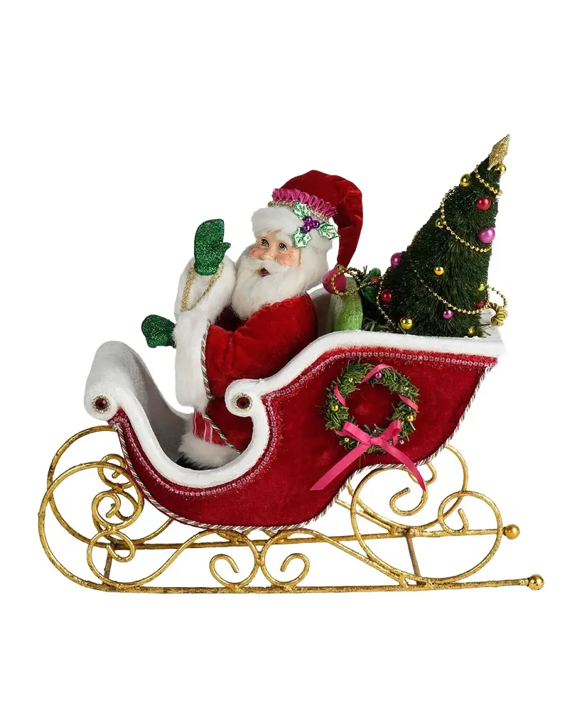 Katherine 's Collection Merry & Magnificent Christmas Papa Noel With Sleigh Tabletop Doll