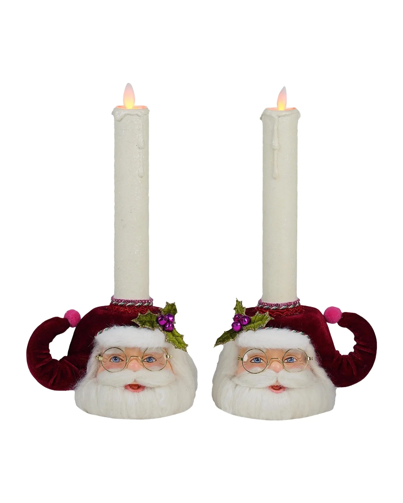 Katherine 's Collection Merry & Magnificent Christmas 2-Piece Santa Head Candleholder Set
