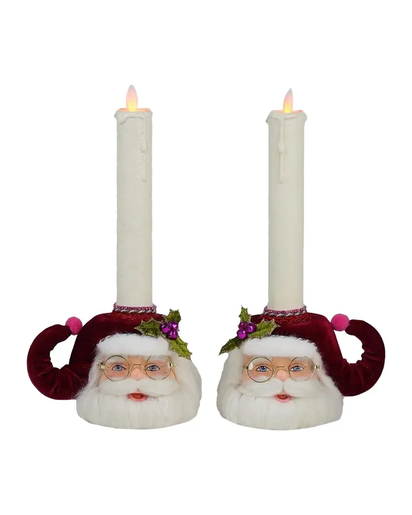 Merry & Magnificent Christmas 2-Piece Santa Head Candleholder Set