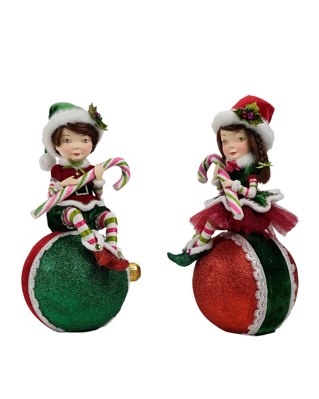 Katherine 's Collection Merry & Magnificent Christmas 2-Piece Elves On Ornament Tabletop Doll Set