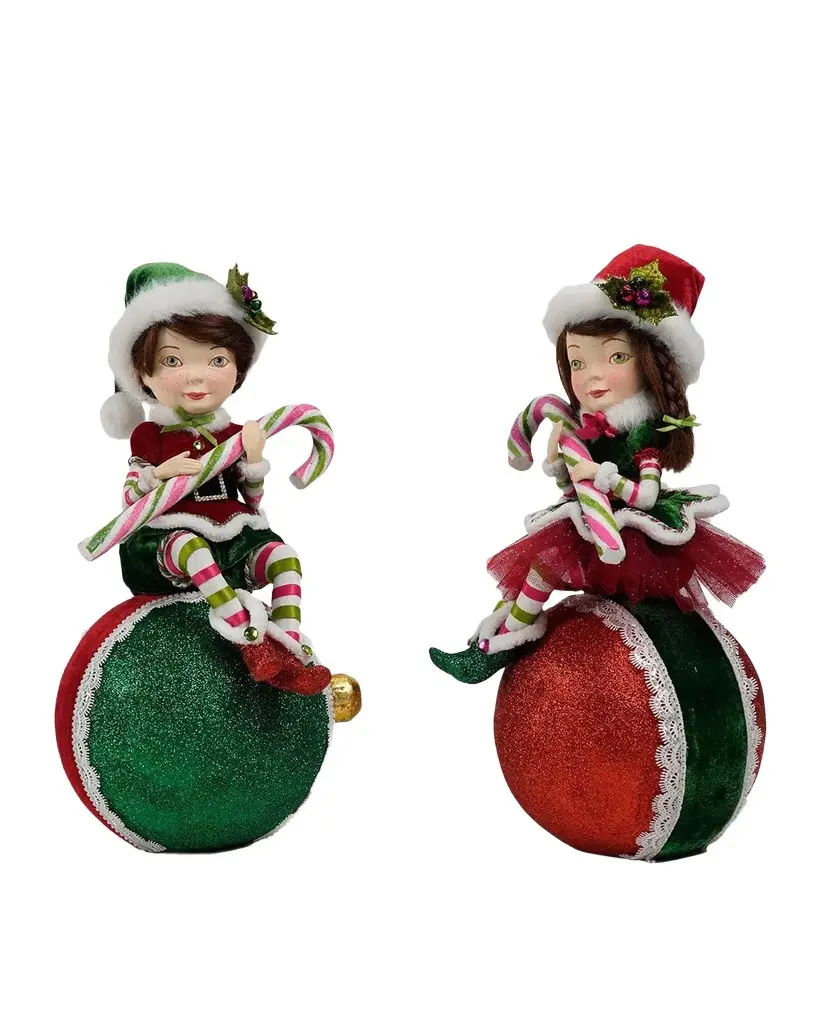 Katherine 's Collection Merry & Magnificent Christmas 2-Piece Elves On Ornament Tabletop Doll Set