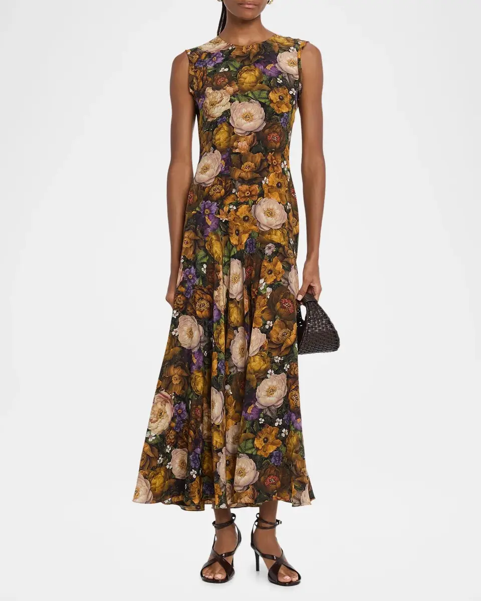 Adam Lippes Gwenyth Floral Silk Sleeveless Drop-Waist Midi Dress | Thumbnail 2 Adam Lippes Gwenyth Floral Silk Sleeveless Drop-Waist Midi Dress | Thumbnail 2