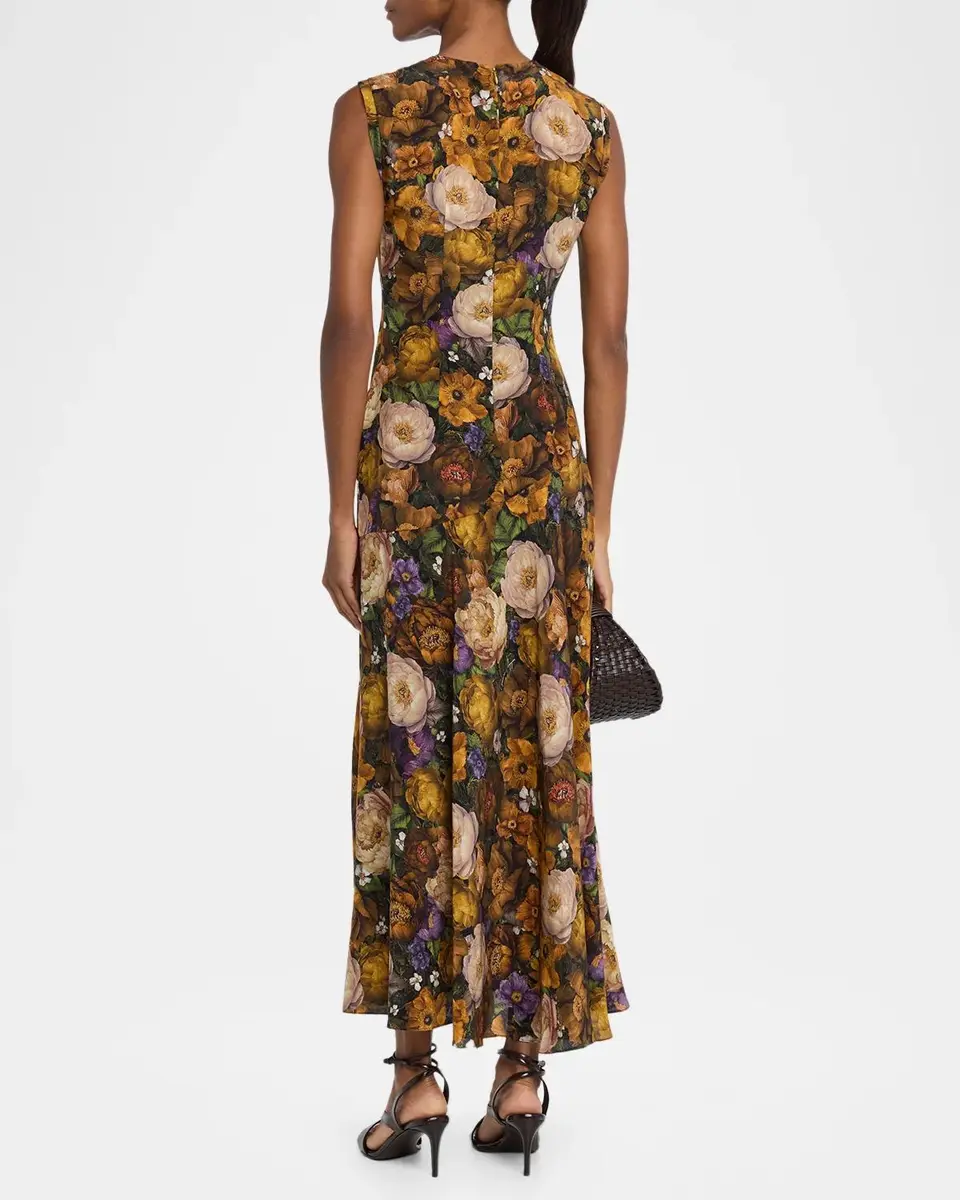 Adam Lippes Gwenyth Floral Silk Sleeveless Drop-Waist Midi Dress | Thumbnail 3 Adam Lippes Gwenyth Floral Silk Sleeveless Drop-Waist Midi Dress | Thumbnail 3