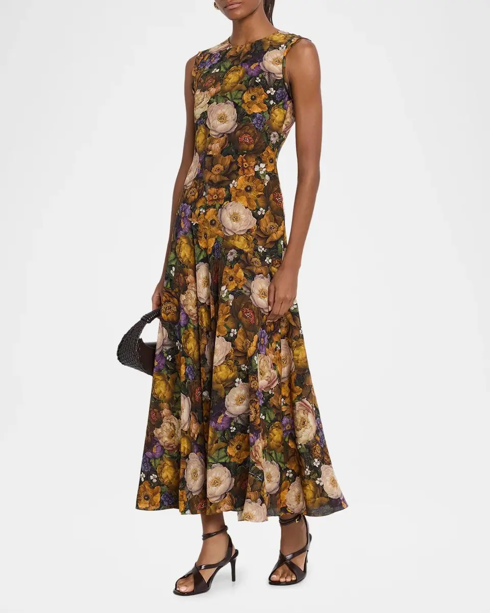 Adam Lippes Gwenyth Floral Silk Sleeveless Drop-Waist Midi Dress | Thumbnail 4 Adam Lippes Gwenyth Floral Silk Sleeveless Drop-Waist Midi Dress | Thumbnail 4