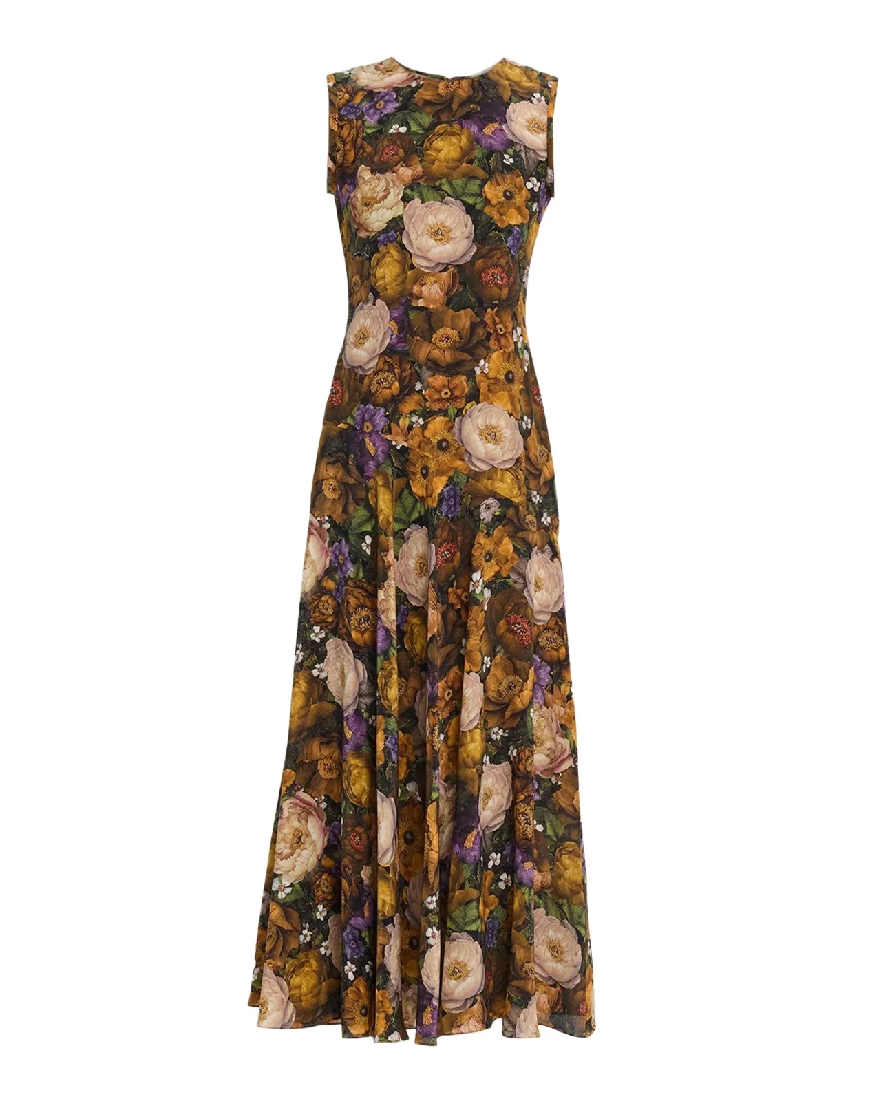 Adam Lippes Gwenyth Floral Silk Sleeveless Drop-Waist Midi Dress