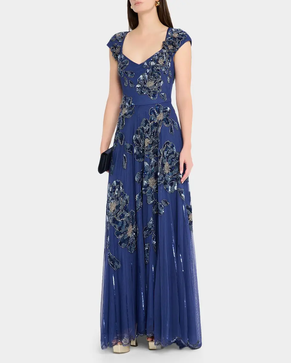 THEIA Alexis Sequin Floral Applique Tulle Gown | Thumbnail 4 THEIA Alexis Sequin Floral Applique Tulle Gown | Thumbnail 4